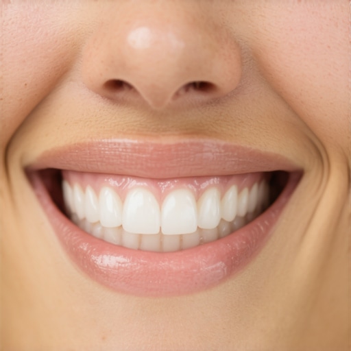 A smiling individual showing clean, aligned teeth, emphasizing good dental support habits.