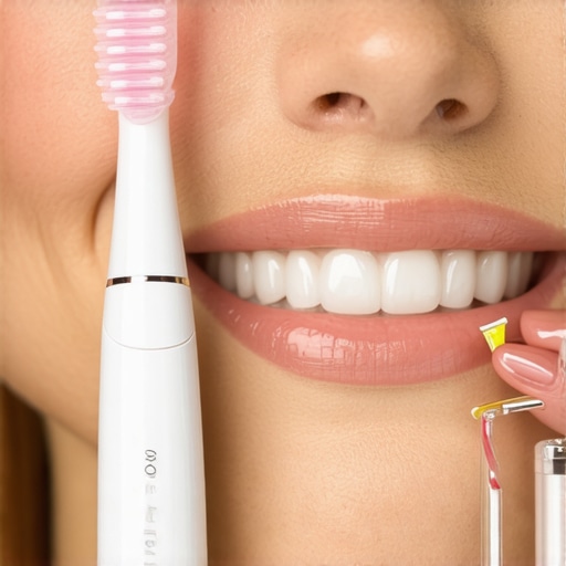 A person using advanced sonic toothbrush and LED whitening system