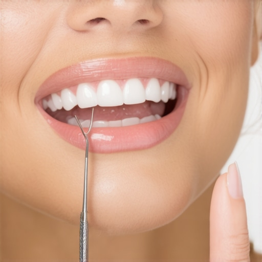 Proper Flossing Technique for Back Teeth Close-up of hands using floss between back molars with dental floss