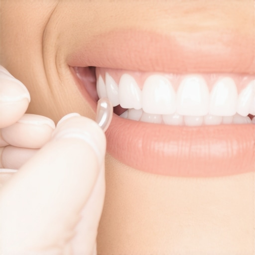 Dental professional assisting a patient with Invisalign trays fitting