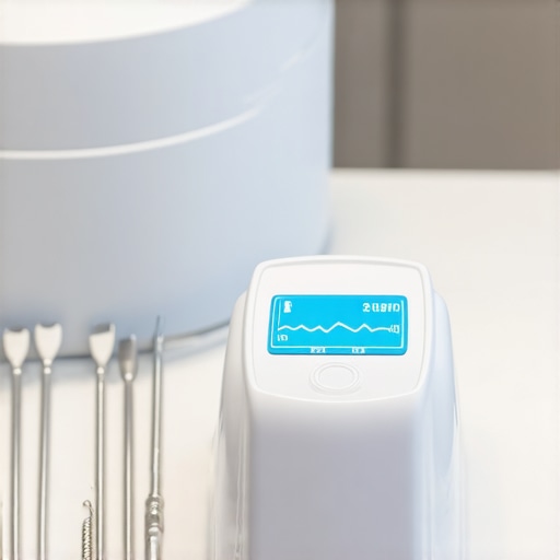 A professional ultrasonic cleaner being used to sterilize dental tools and appliances in a clinical environment