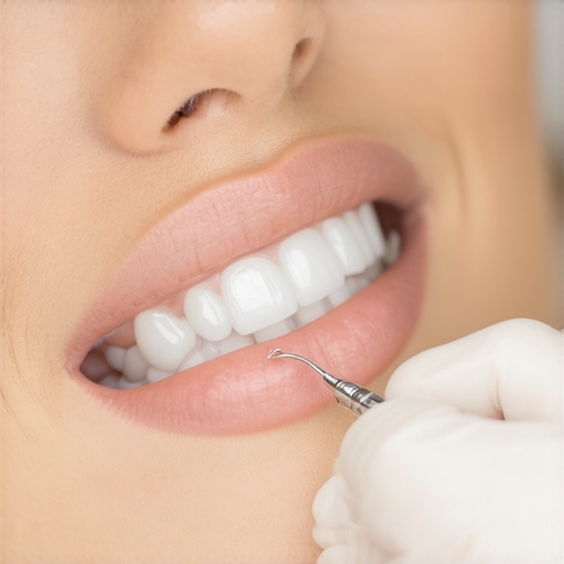 A professional dentist performing a bite alignment check on new porcelain veneers to ensure patient comfort.
