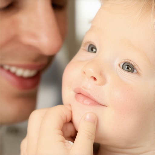 Checking Toddler Gums for Health Parent inspecting toddler's teeth for white spots and teething progress
