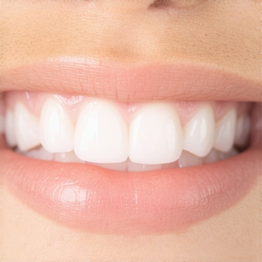Clean and Bright Tooth Enamel Texture Close-up of clean, healthy white teeth showing the natural texture of enamel after a professional cleaning.