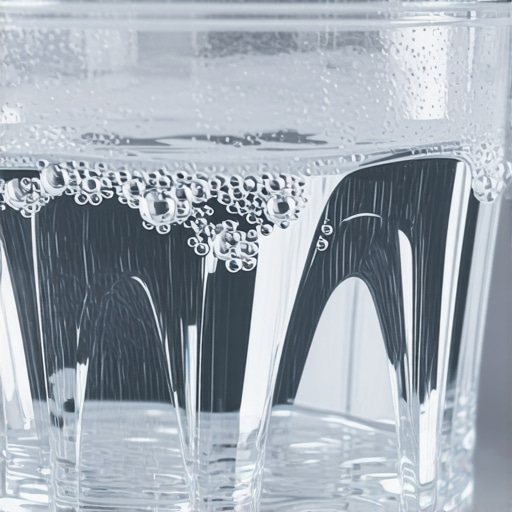 Cleaning a night guard with a vinegar soak A clear dental night guard being cleaned in a glass of white vinegar to remove white calcium deposits.