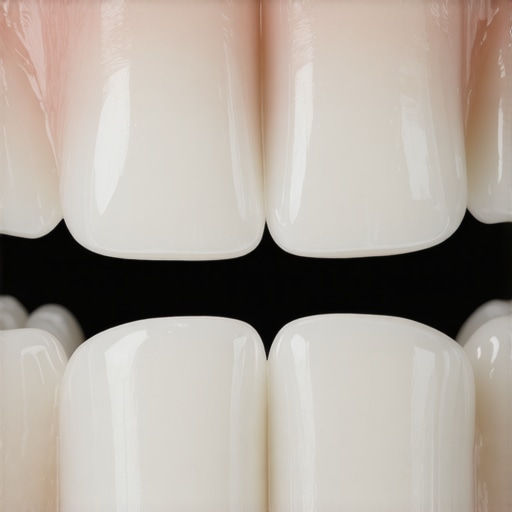 Close-up view of dental veneers vs natural teeth