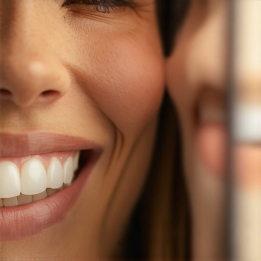 Comparing top and bottom tooth shades Close up of dental comparison between top and bottom arches showing color variations.