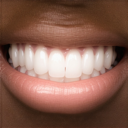 Comparison of Upper and Lower Tooth Enamel Shades Macro view of upper and lower teeth showing natural color differences and enamel translucency.