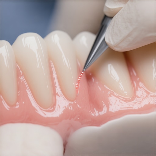 Close up of dental gum contouring procedure for smile symmetry