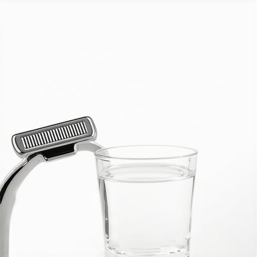 A metal tongue scraper and water glass representing a clean oral hygiene routine.