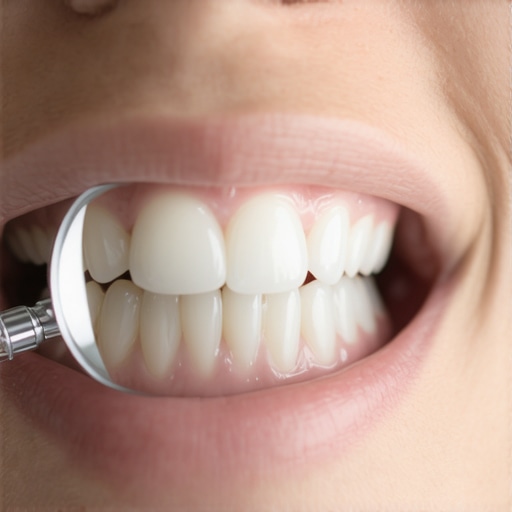 Inspecting Intrinsic Tooth Stains A person checking their teeth for gray internal staining using a dental mirror and light.