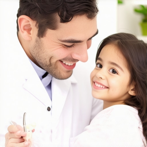 Local family dentist explaining child dental development A pediatric dentist teaching a toddler and parent about jaw growth