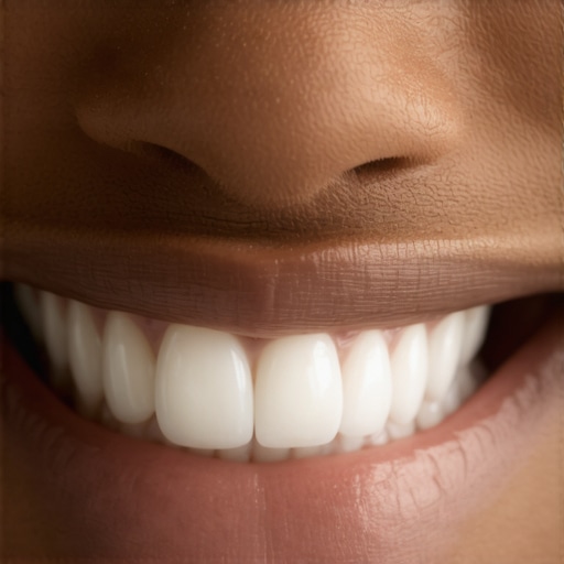 A close-up of a person's smile featuring temporary acrylic veneers during the transition phase.