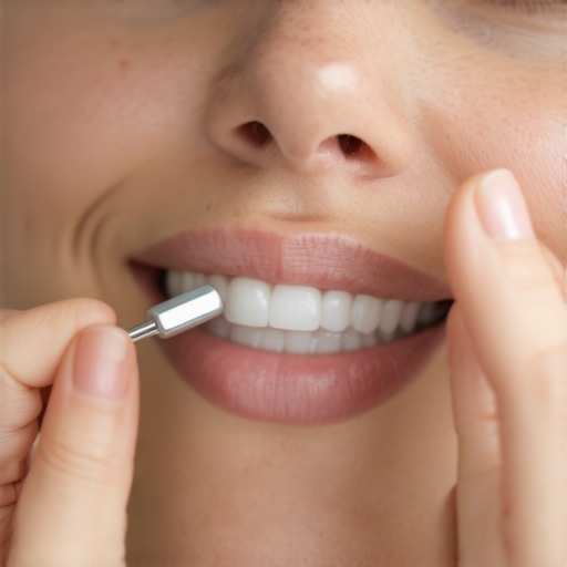 Close-up showing the difference between whitened natural teeth and non-responsive dental bonding.