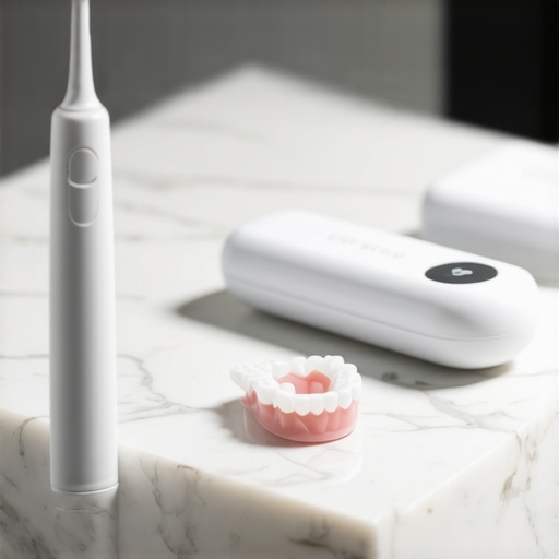 Modern Dental Maintenance Tools Professional grade dental tools including electric toothbrush and ultrasonic cleaner for veneers and invisalign