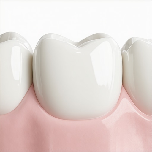 Natural Gradient in Professional Veneers Close-up of teeth showing the natural color gradient and translucent edges of high-quality dental work.