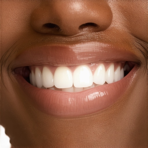 Close-up of high-quality dental veneers showing natural light reflection and translucency.