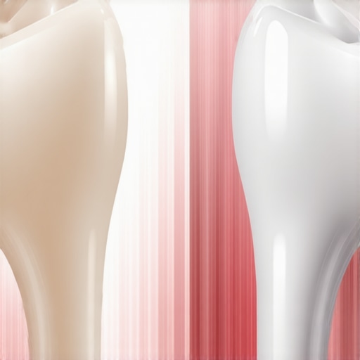 Comparison of healthy white teeth and over-whitened translucent teeth showing the graying effect.