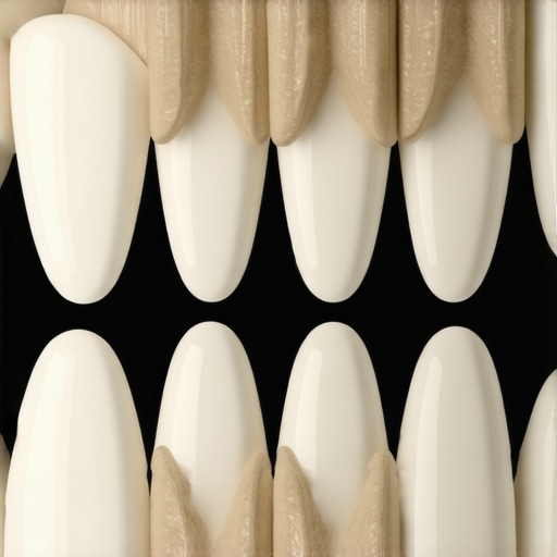 A dentist using a shade guide to match the color of a dental restoration to natural teeth.