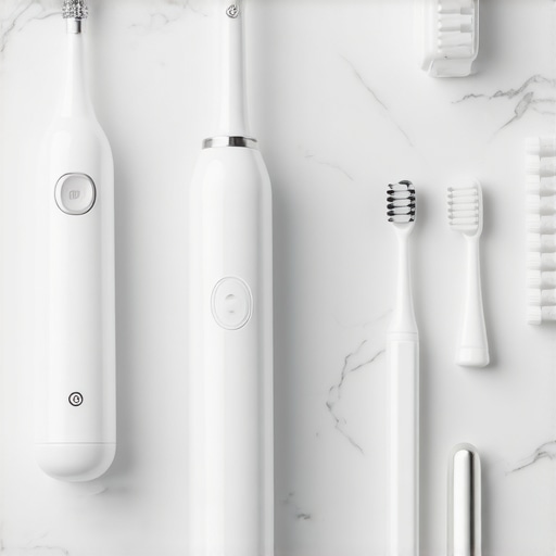Professional Oral Maintenance Tools for Long-Term Dental Health A collection of modern dental tools including an electric toothbrush and water flosser on a marble surface.