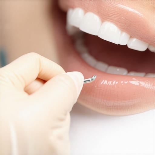 Professional Shade Matching for Dental Veneers A dentist using a shade guide to ensure a natural look for new porcelain veneers.