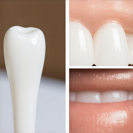 Professional Teeth Whitening and Veneers Comparison Close up of professional dental whitening equipment and porcelain veneers on a clean surface.