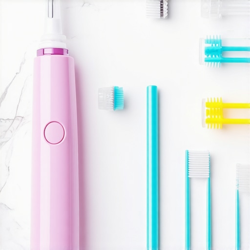 Professional dental hygiene tools for retainer maintenance A collection of interdental brushes, water flosser, and specialized floss for cleaning under a permanent retainer wire.