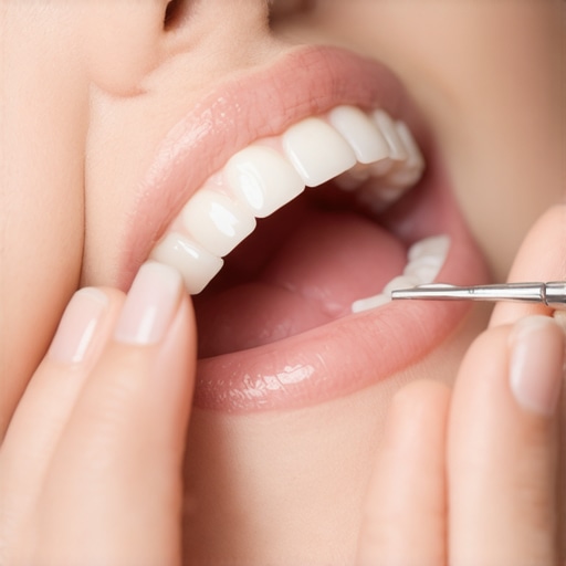 Proper way to floss with a temporary crown Step-by-step guide on how to floss a temporary dental crown by pulling the floss through sideways.