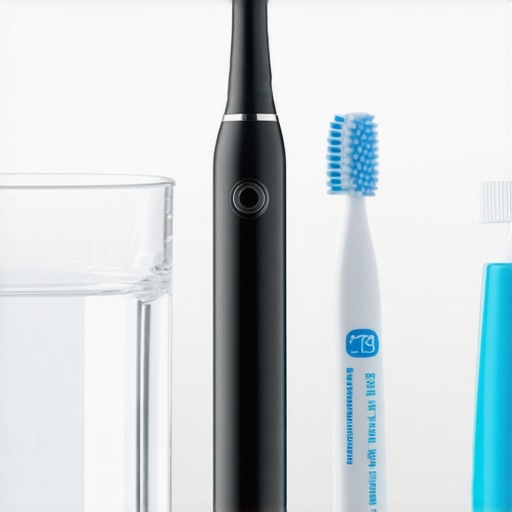 A modern sonic toothbrush and premium toothpaste on a clean marble vanity