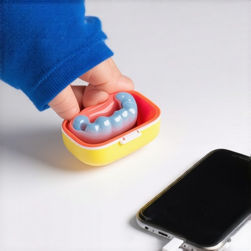 Teenager organizing dental retainer and smartphone A teenager using habit stacking by placing their retainer case next to their phone charger.