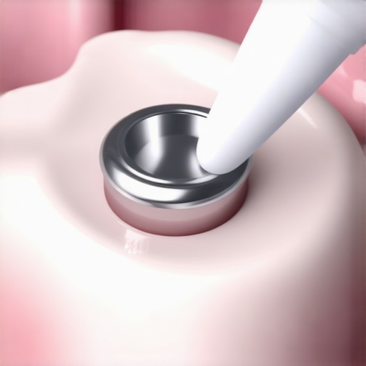 A dental Q-tip checking a silver healing abutment for looseness in the gum line