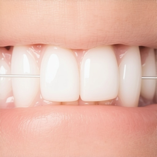 The Correct C-Shape Flossing Method Demonstration of dental floss curved in a C-shape around a tooth to safely clean the gumline.