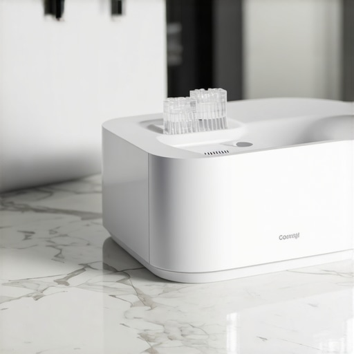 Ultrasonic Cleaner for Aligner and Veneer Care A modern ultrasonic dental cleaner being used for maintaining dental health and clear aligners.