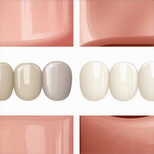 A dentist using a shade guide to show the difference between yellow and gray tooth undertones.