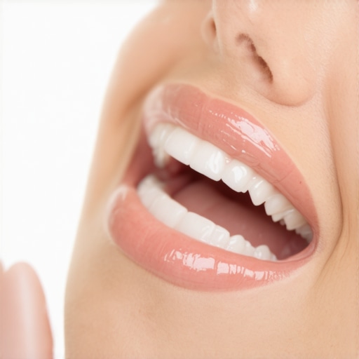 Understanding the texture and fit of dental veneers Close-up of dental veneers showing natural translucency in a dental mirror.