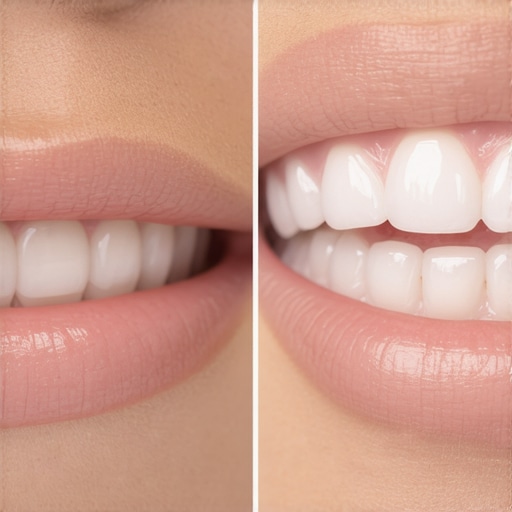 Whitening Mismatch on Dental Bonding A close-up showing how whitening gels do not affect dental bonding materials.