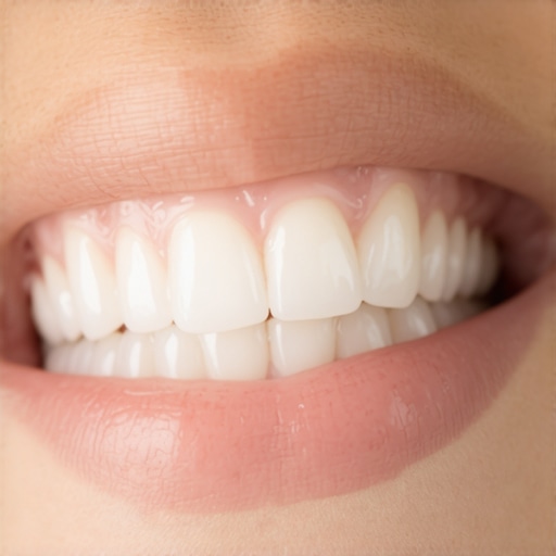 Whitening Mismatch on Dental Restorations A close up of a smile showing how whitening treatments do not affect dental crowns or bonding.